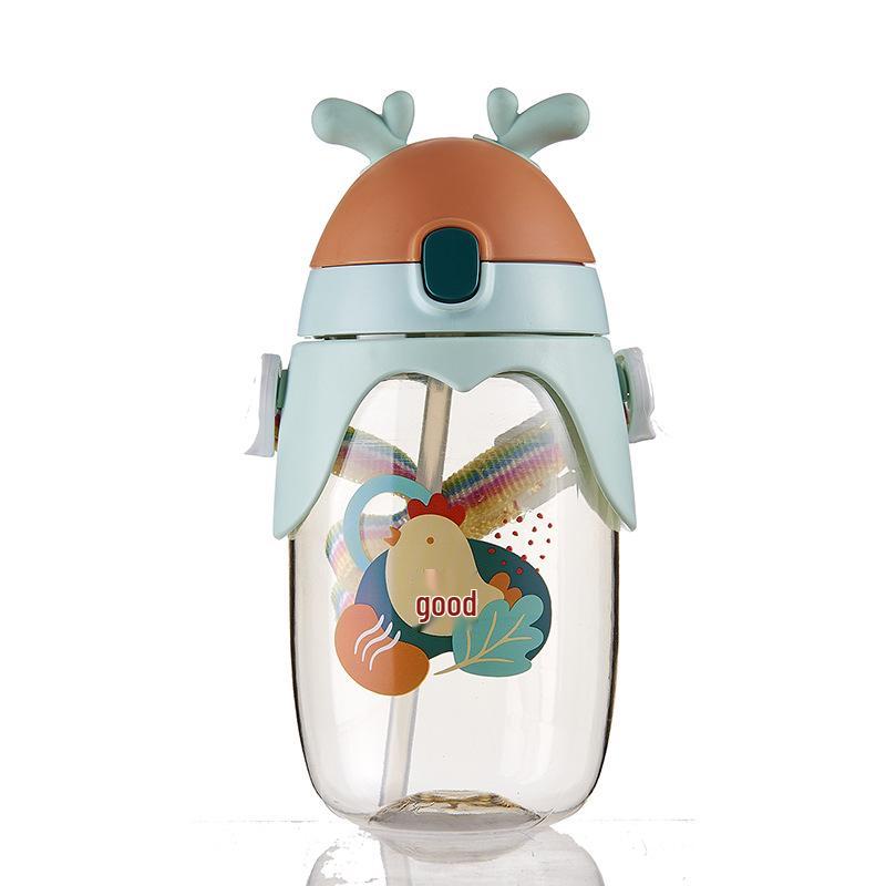 Leak-Proof Cartoon Kids' Straw Water Bottle with Portable Handle
