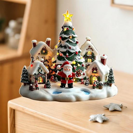 Festlicher Desktop-Schmuck für den Winter Weihnachten Acryl-Ornament, 2D Flaches verschneites Häuschen mit Sockel, Saisonal Detaillierter Druck Nikolaus Schneemann Tisch