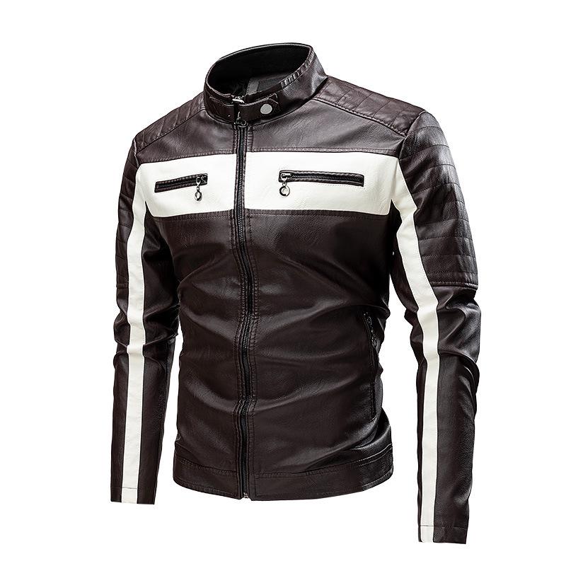 Men's 2026 Retro Patchwork Leather Biker Jacket - Autumn/Winter Stand Collar Fashion