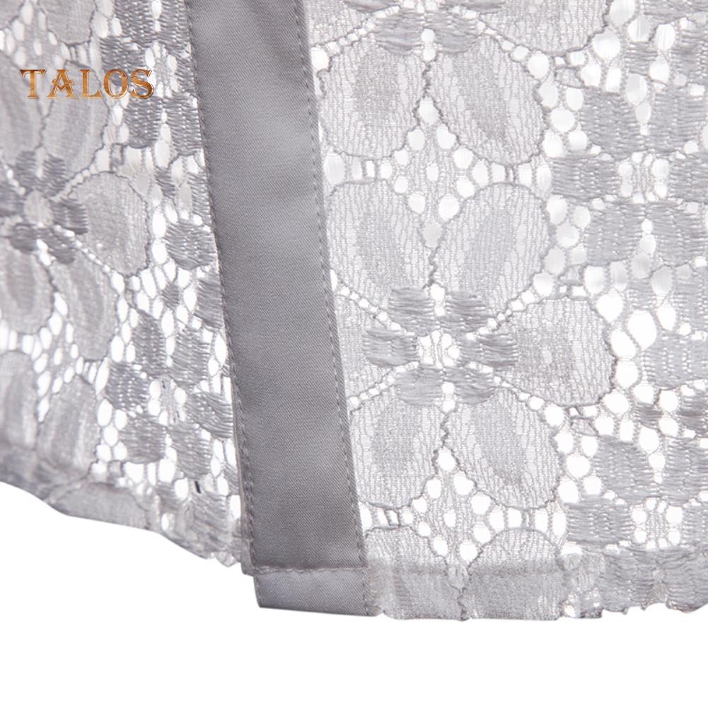 Men Sexy Long Sleeve Solid Color Lace See Through Clubwear Buttons Down Shirt