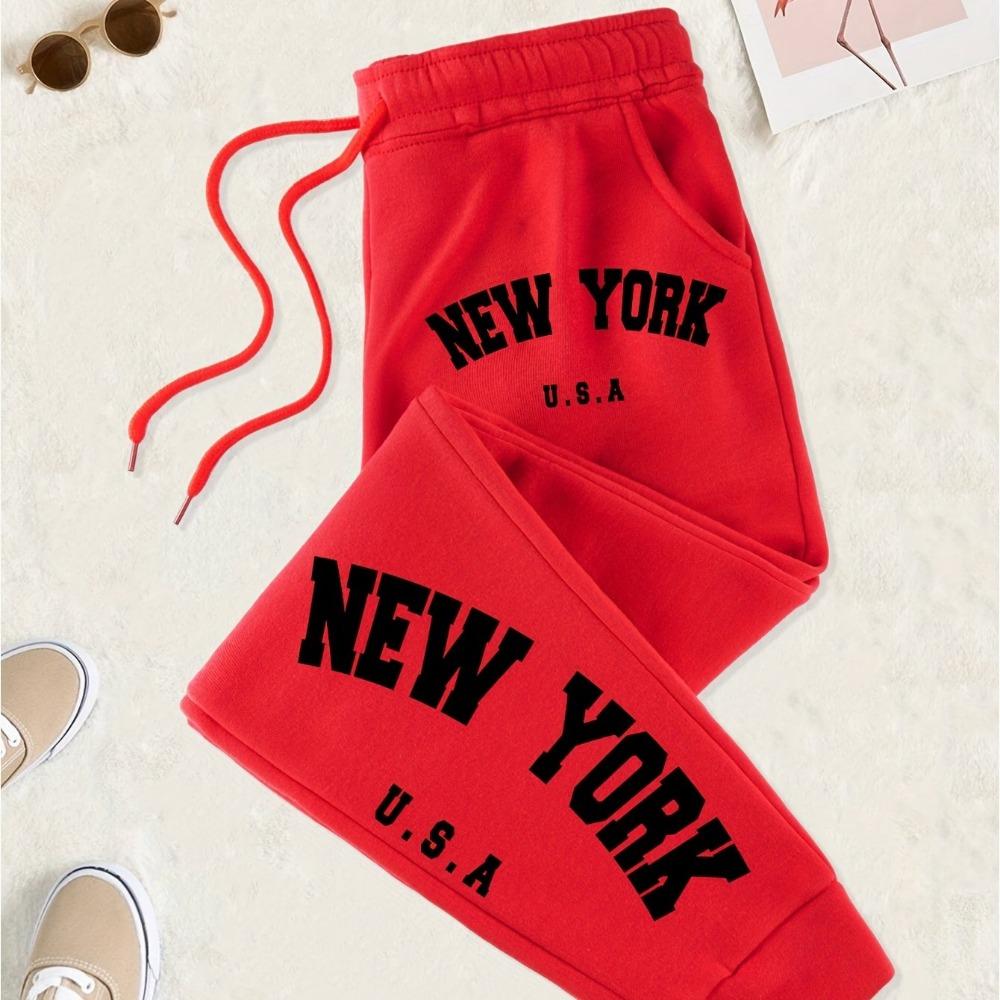 New York Printed Drawstring Sweatpants with Letter Print for Comfortable Casual Wear In Spring and Autumn