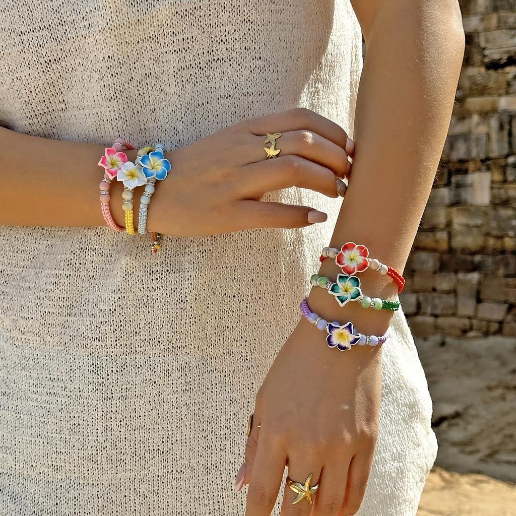 Handmade Bohemian Polymer Clay Y2K Sweet Colorful Egg Flower Braid Chain Bracelets for Women Jewelry Gift