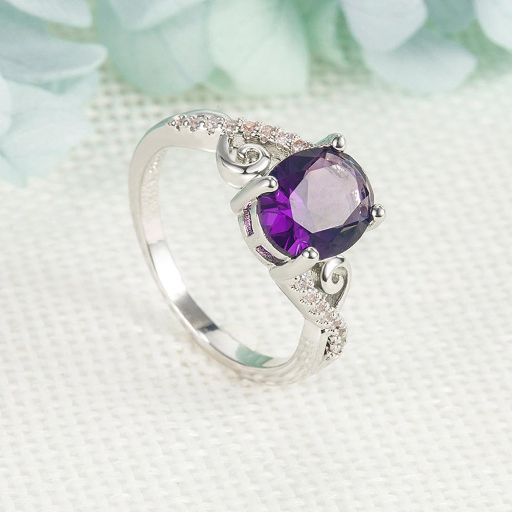 WOSIKATE Luxury   CopperAmethyst Zirconia Gemstone Ring For Women Fashion Jewellery Engagement Gift Finger Ring