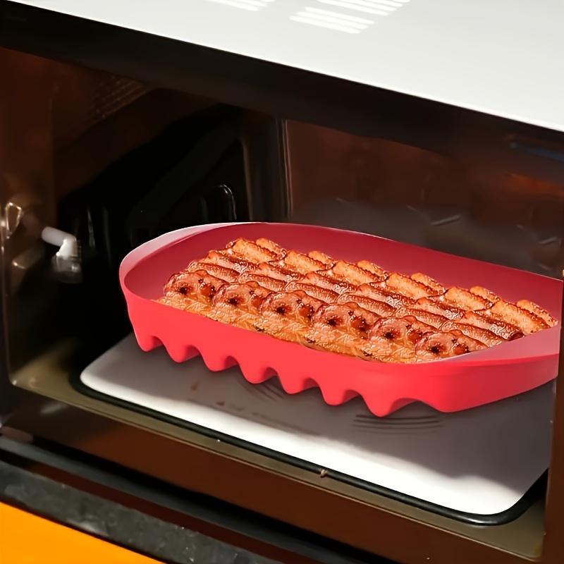 Microwave Bacon Maker Cookers Tray With Splatter Lid BPA-Free Microwave Bacon Grill Pizza Tray Efficient Food Prep Kitchen Tools
