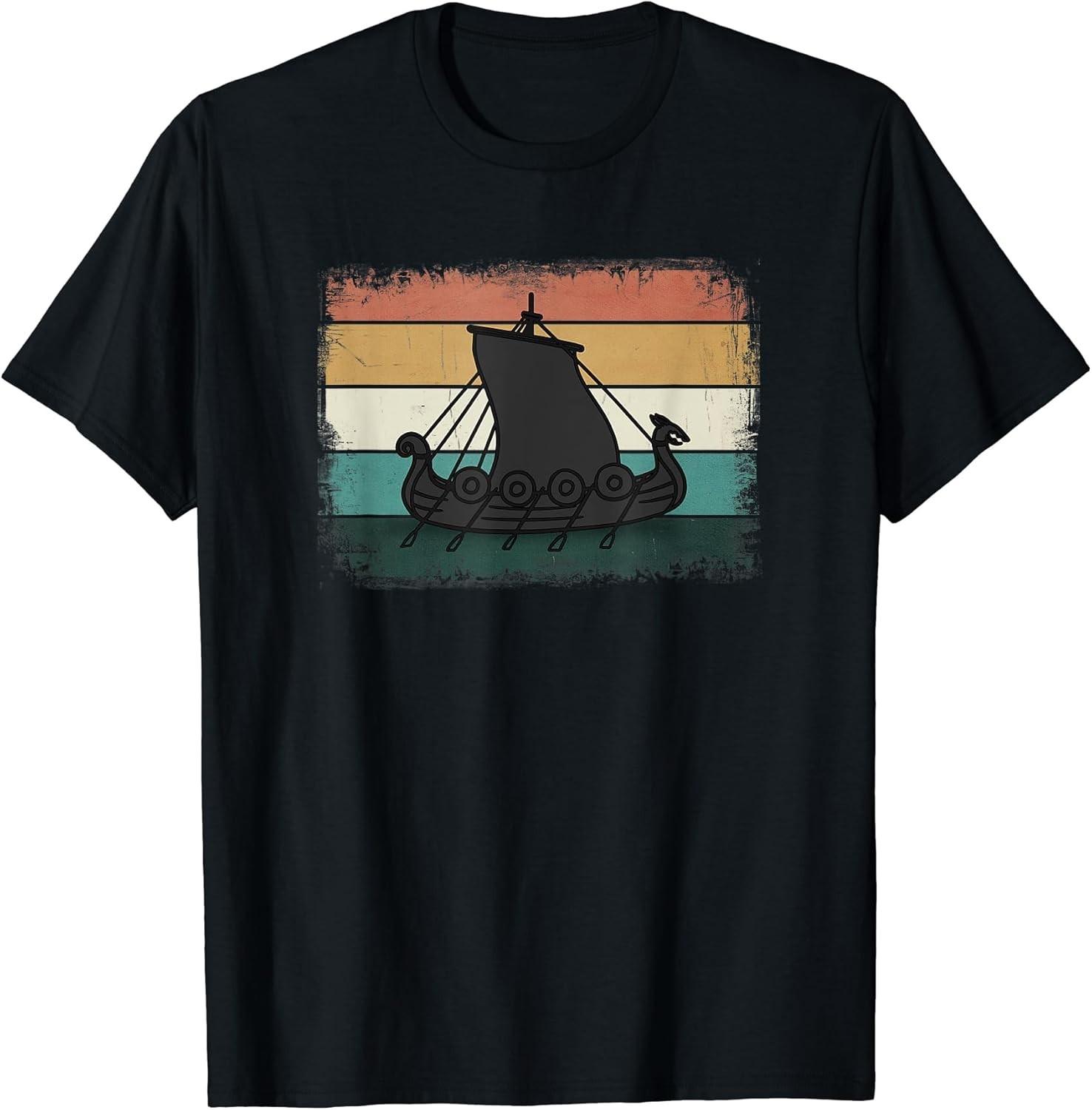 NEW LIMITED! Retro Viking Ship - Cool Sunset Ancient Norse Tee - MADE IN USA XXXL