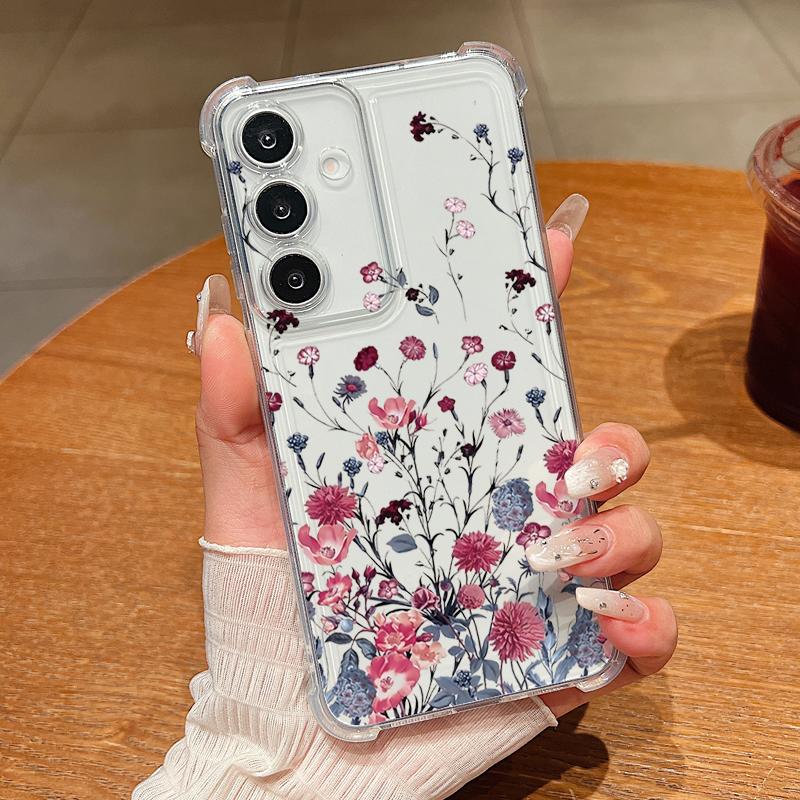 Retro Flowers Patterned Phone Case For Samsung Galaxy S26 S25 S24 S23 Ultra S22 Plus S21 S24 S25 FE Clear Shockproof Soft Cover
