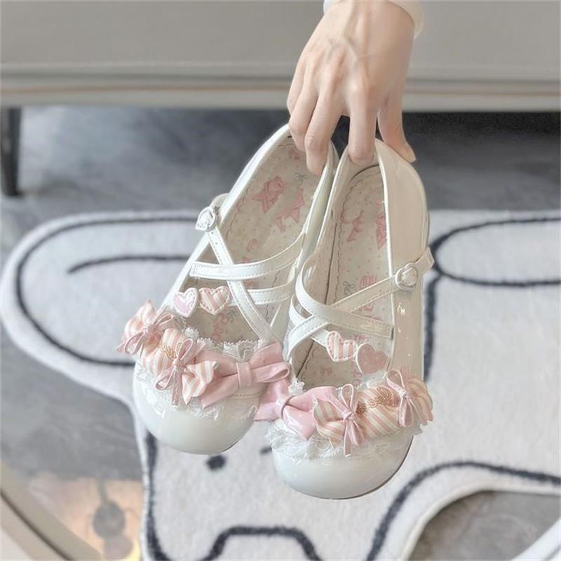 Lolita shoes cute college temperament small leather shoes sweet bow lace JK Japanese single shoes women