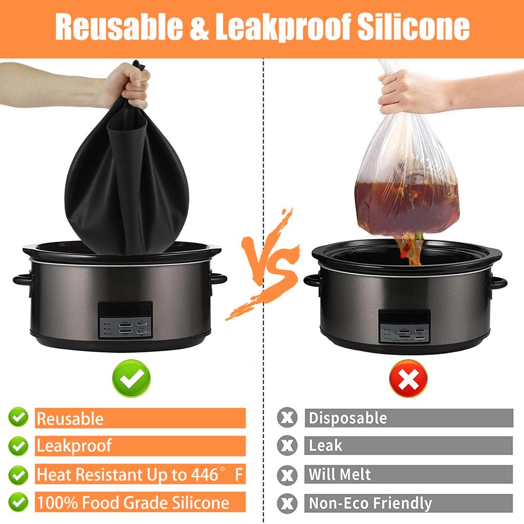 Silicone Slow Cooker Liners Reusable Silicone Slow Cooker Divider Leakproof Hear-Resistant Slow Cooker Insert Liner Dishwasher
