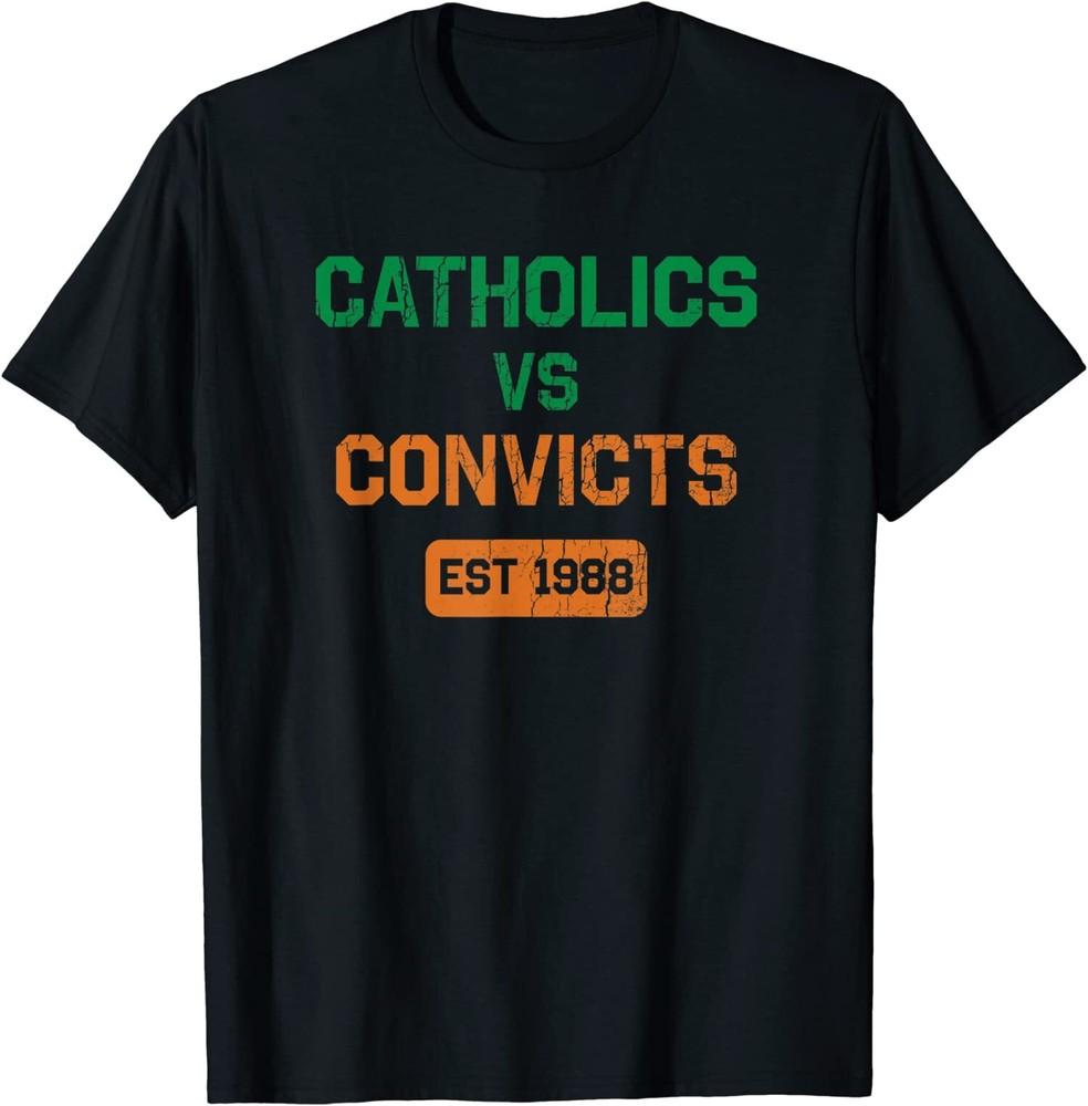 NEW LIMITED Catholics Vs Convicts 1988 Retro Vintage Distressed T-Shirt Tops Tee