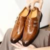 Men's British-Style Double Buckle Leather Shoes - Pointed Toe, Business Casual, Fashionable, Large Sizes Available