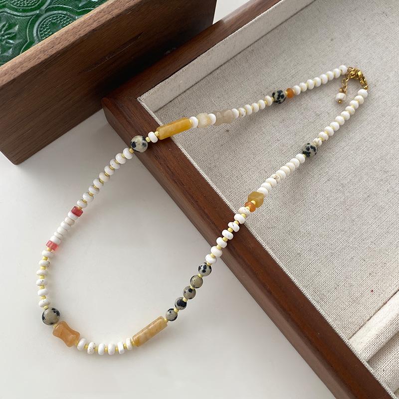 Tiger'S Eye Beaded Halskjede Maillard Oval Premium Genserkjede Titanium Stål Vintage Coffee Naturstein Clavicle Chain