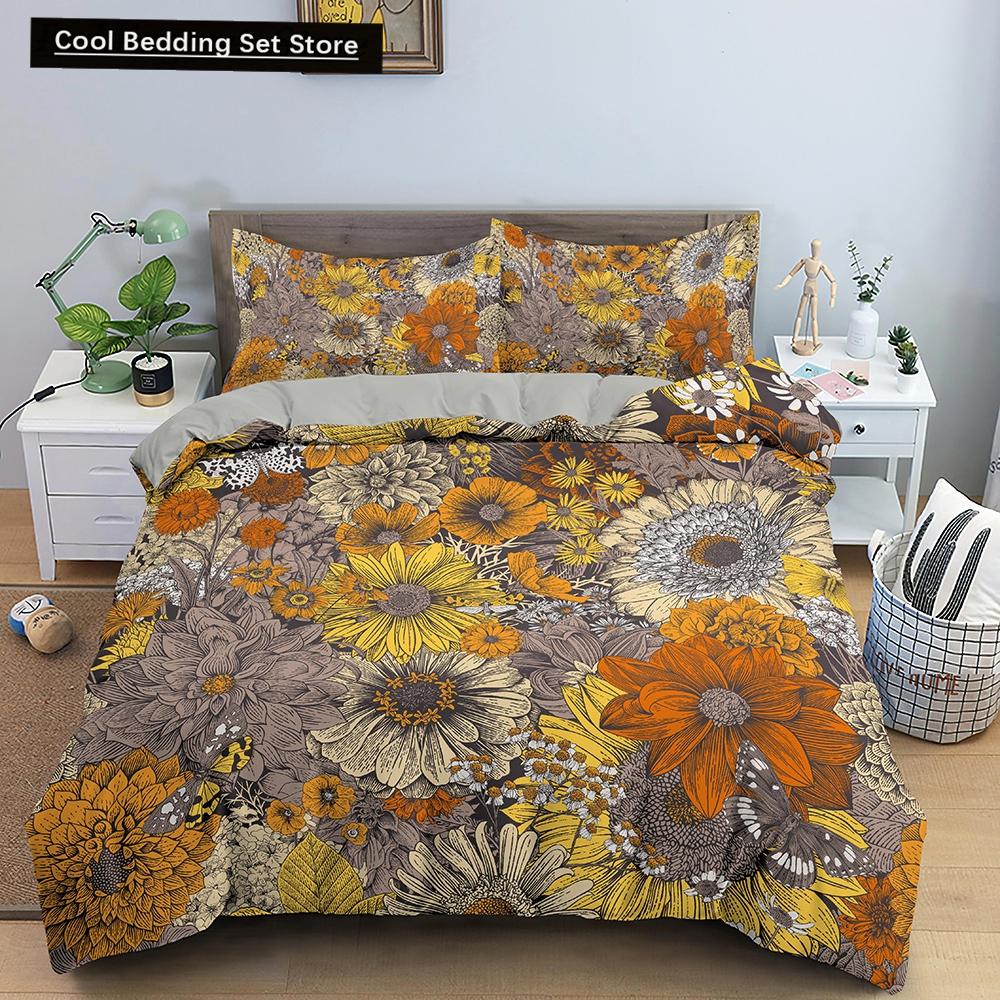 3D Sunflower King Queen Duvet Cover Yellow Flowers Bedding Set  Floral Green Leaves Comforter Cover 2/3pcs Polyester Quilt Cover