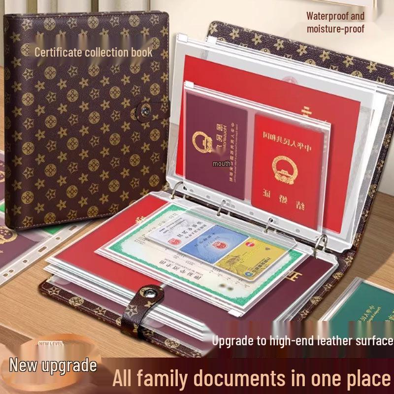A4 Large Capacity Family Document Binder with Transparent Pages for Birth Certificates and Household Records