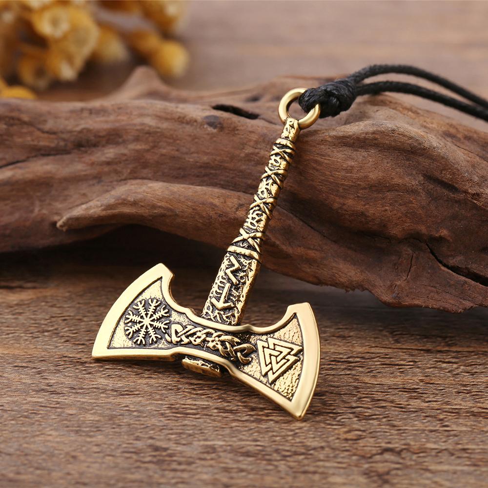 Viking Axe Necklace for Men Norse Runes Compass Pendant Vintage Amulet Jewelry Male Boy Gifts