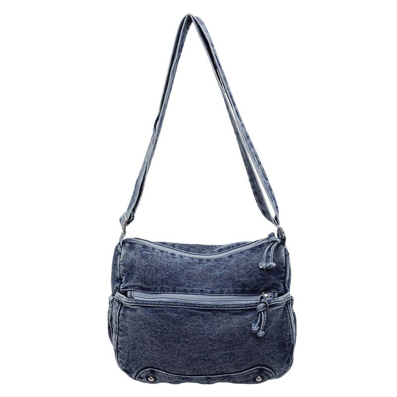 Messenger-Tasche aus gewaschenem Denim-Stoff, Mehrfachtaschen, leichte Stofftasche, verschleißfest, Retro, lässige Umhängetasche, Tragetasche mit großem Fassungsvermögen