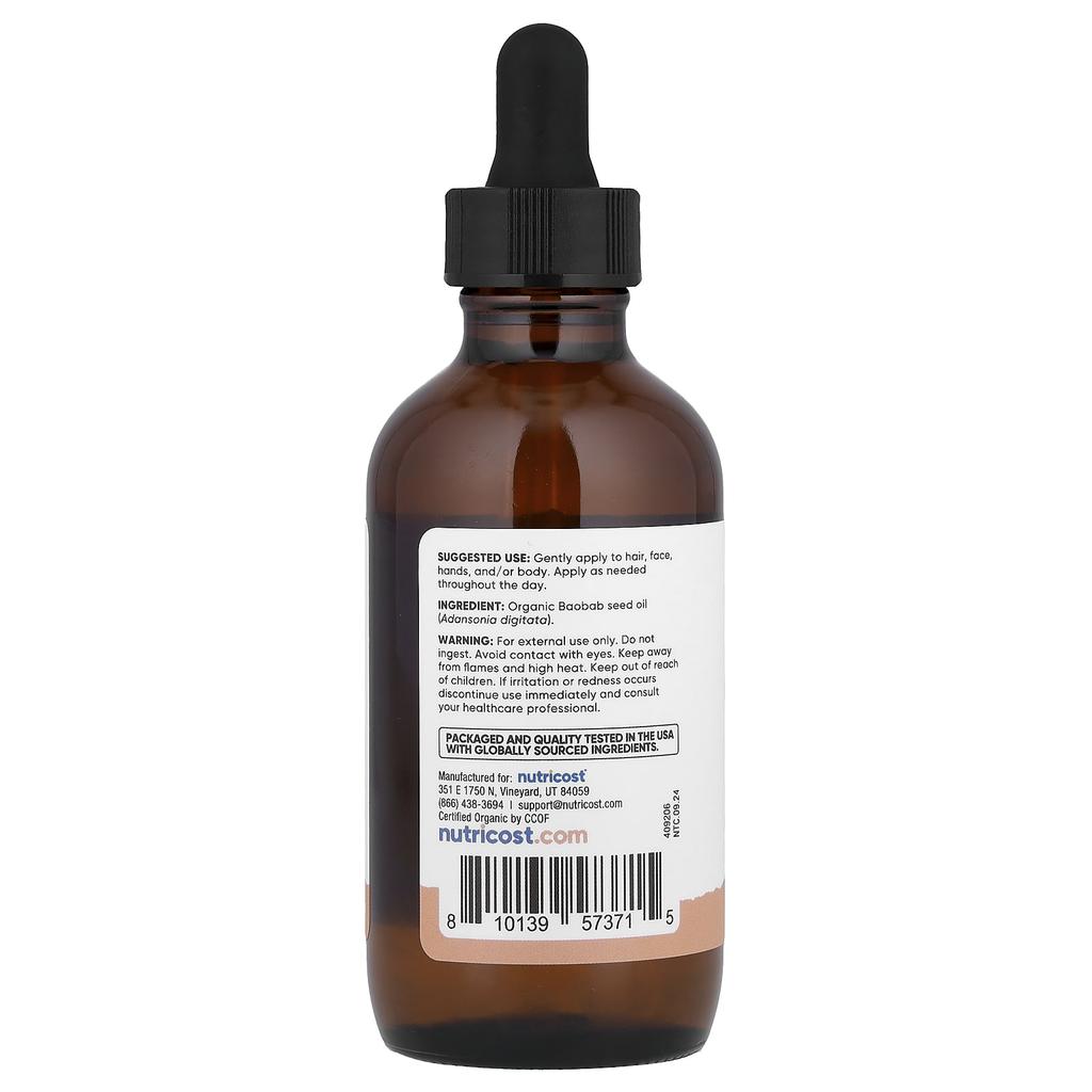 Nutricost, Essentials, Organic Baobab Oil, 4 Fl Oz (118 Ml)