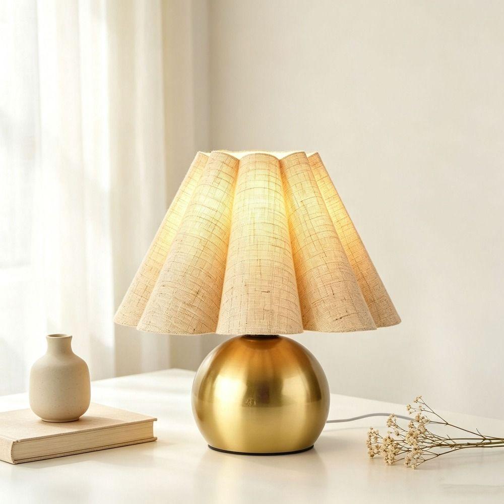 Brass Gold Table Lamp Walnut Wood Grain Night Light Shelves Ambient Night Light Living Room Decor
