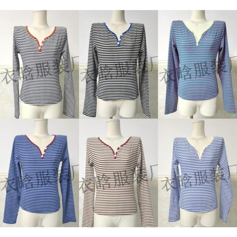 Gestreifter Strickpullover Damen Oberteil T-Shirt