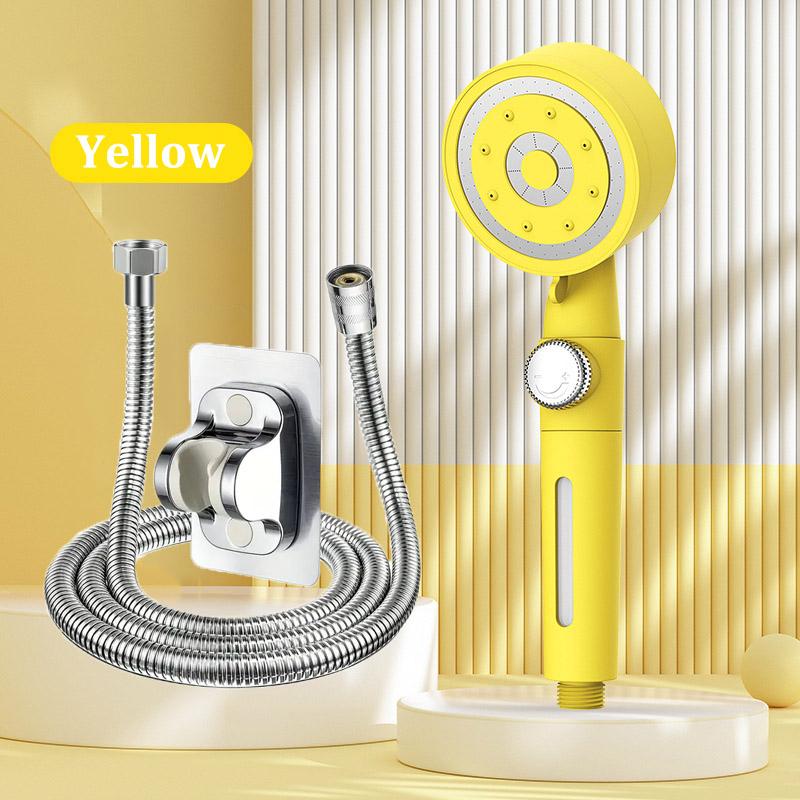 Candy Color Five-speed Booster Shower Head One-button Water Stop Filter Handheld Shower Set Home Bathroom