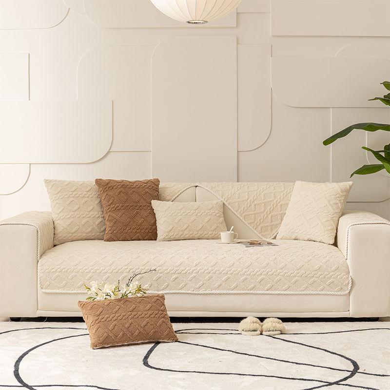 Plush Sofa Cushion Thickened Jacquard Non-slip Cushion Cover Cotton Velvet All-inclusive Universal Living Room Sofa Cover Back