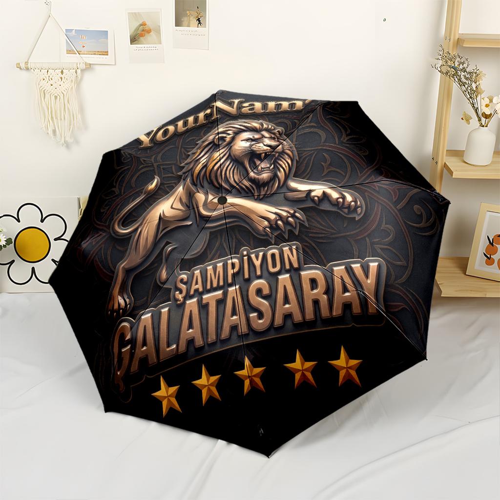 Galatasaray1 Customizable Name Umbrella Compact Travel Automatic Umbrella Folding Umbrella with 8 Ribs Sturdy Construction Travel Essential Fashionabl