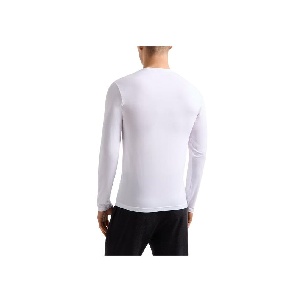 Emporio Armani Ss24 Solid Color Letter Logo Embroidered Crew Neck Casual Long Sleeve T-Shirt Men tops White 111984-4F511-00010