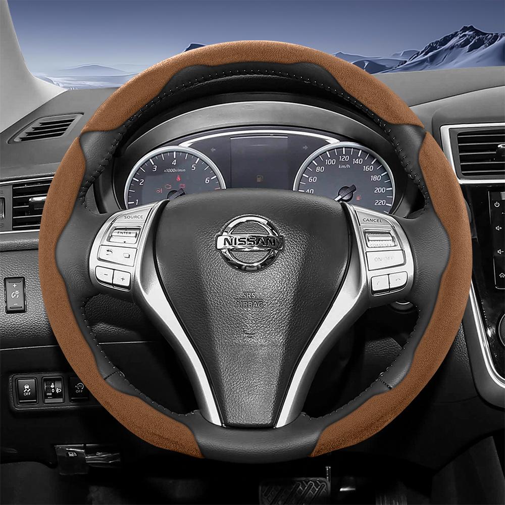 Suitable for p444 Sports Suede Steering Wheel Cover with Split Snap-On Design for Rogue X-Trail Kicks Qashqai Sentra Almera Versa Sunny Altima 444p
