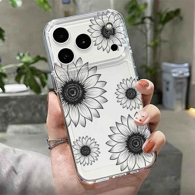 Shockproof Clear TPU Case For iPhone 17 16 Pro 15 14 13 12 Pro Max 11 Transparent Soft Silicone Black Floral Printed Phone Cover