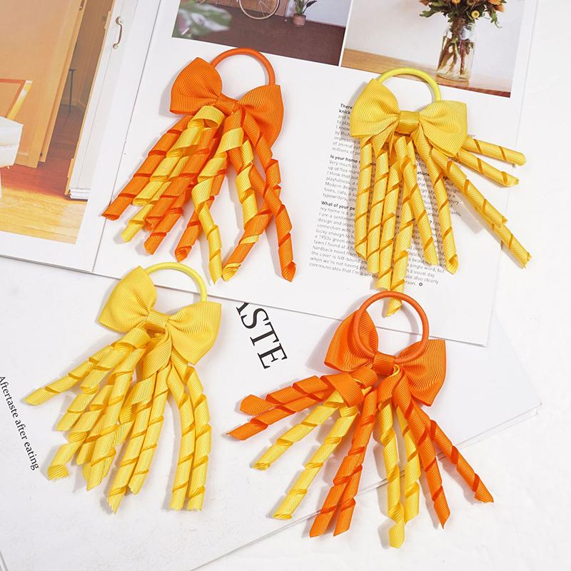 Grosgrain Ribbon Long Hair Ties Bows For Baby Girls Curly Hair Bows Elastic Colorful Kids Hair Band 2Pcs/Lot Whole