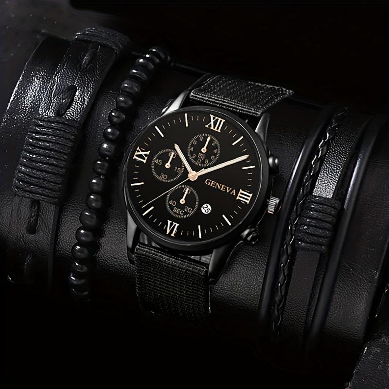 Men's Set Gift Watch 4pcs Bracelet Four-piece Set Men's Watch Calendar Watch Quartz Watch Sports