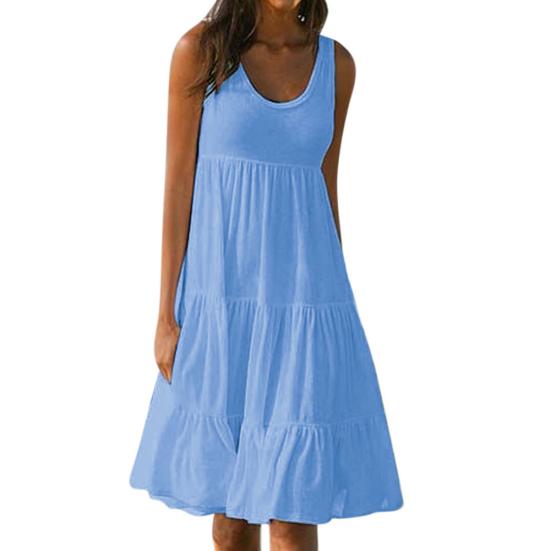 Plus Size Casual Women Summer Beach Solid Color Sleeveless Loose Midi Dress