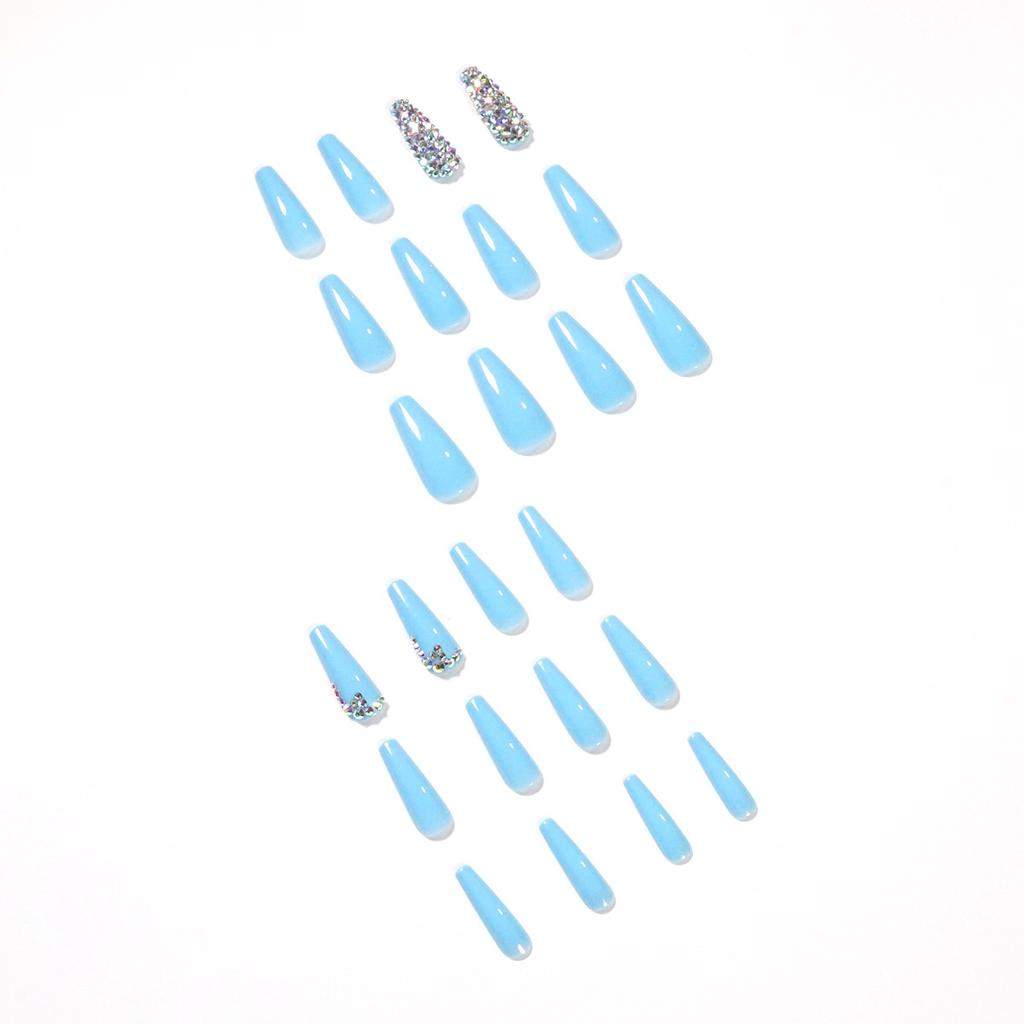 Sky blue full diamond wearing nail art finished fake nail Press on nail nail patch Removable nail piece