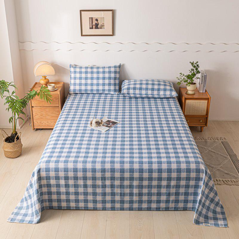 Striped Coarse Cloth Bed Sheet Set: Washable, Skin-Friendly, Cool Mat for Home & Dorm. Available In Single/Double Three-Piece Set.