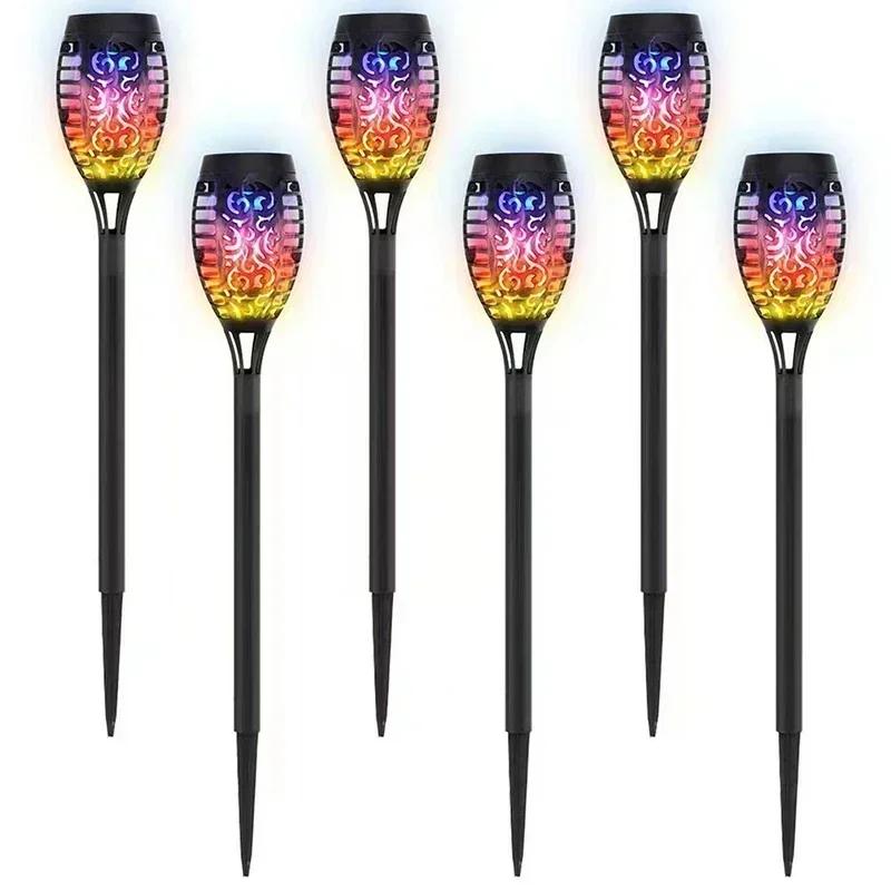 1/2/4/6/8/10/12Pcs Solar Flame Torch Light Flickering Light Waterproof Garden Decoration Outdoor Lawn Path Yard Patio Floor Lamp