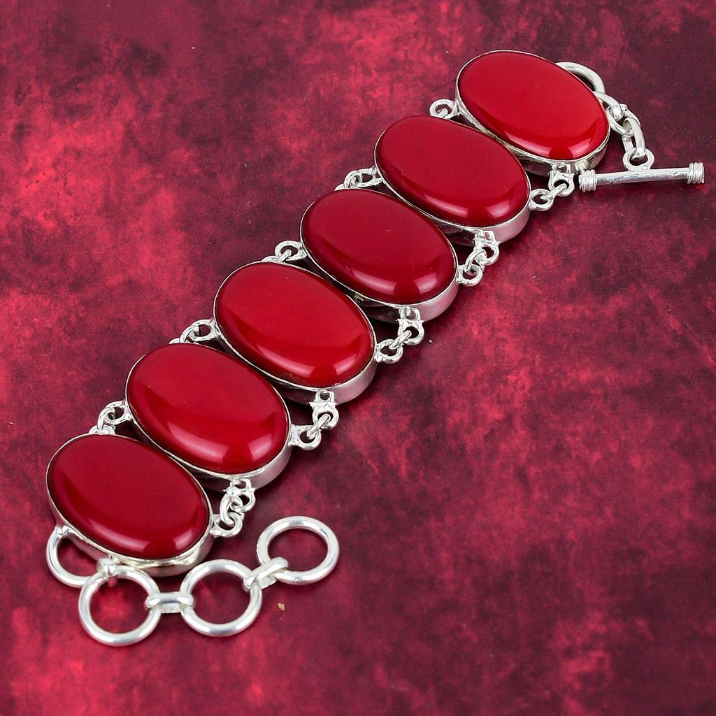 Rote Koralle Handgemachtes Edelstein Armband, 925 Sterling Silber Armband Antiker Schmuck, Als Verlobungsgeschenk