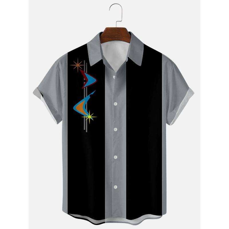 Men S Summer Short Sleeve Shirt 3d Print Striped Color Block Casual