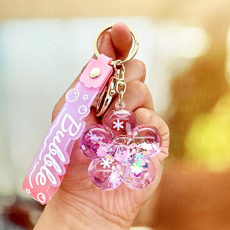 Cartoon Colorful Quicksand Bottle Keychain Student Backpack Keychain Oil Liquid Acrylic Floating Doll Pendant