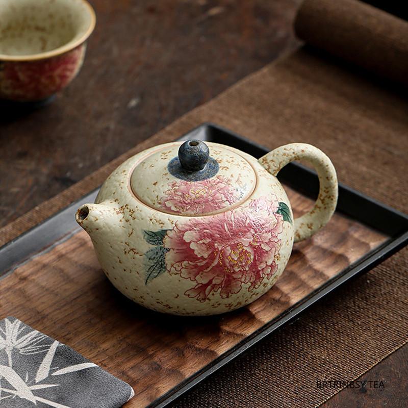 Chinese Traditional Handmade Flowers Ceramic Teapot Tea Pot Beauty Tea Infuser Kettle Travel Portable Tea Set Household Teaware