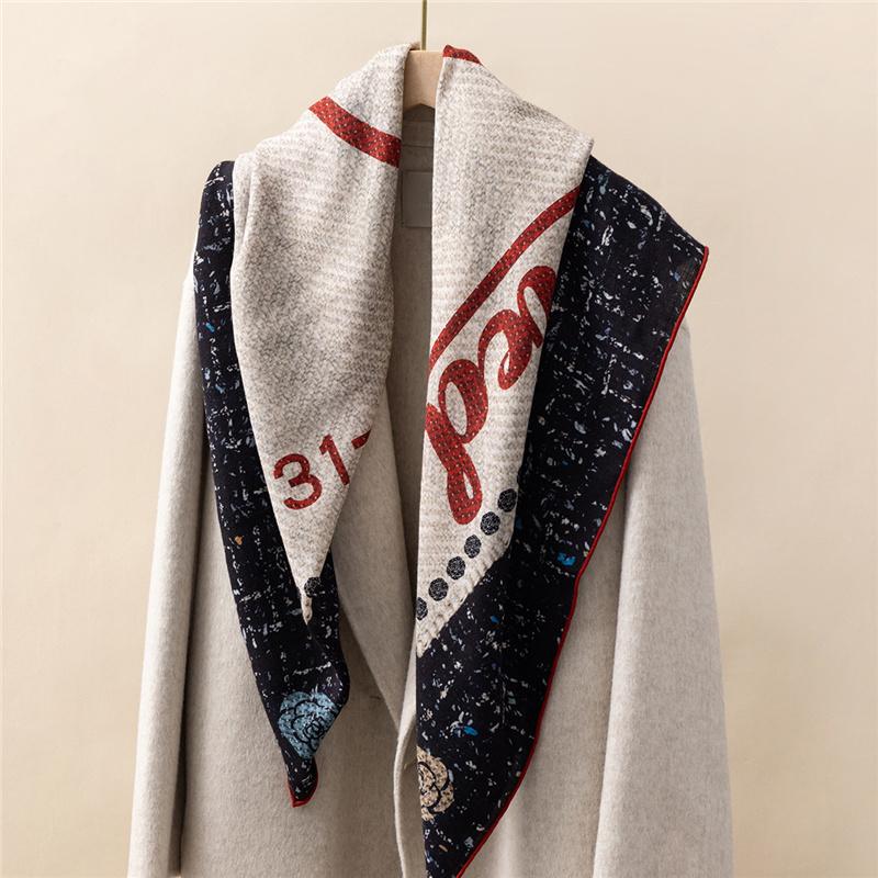 Eșarfă 130*130cm 30% Mătase +70% Lână Retro Vintage Șal Luxos Moale Înfășurare Mare Caldă de Iarnă pentru Femei