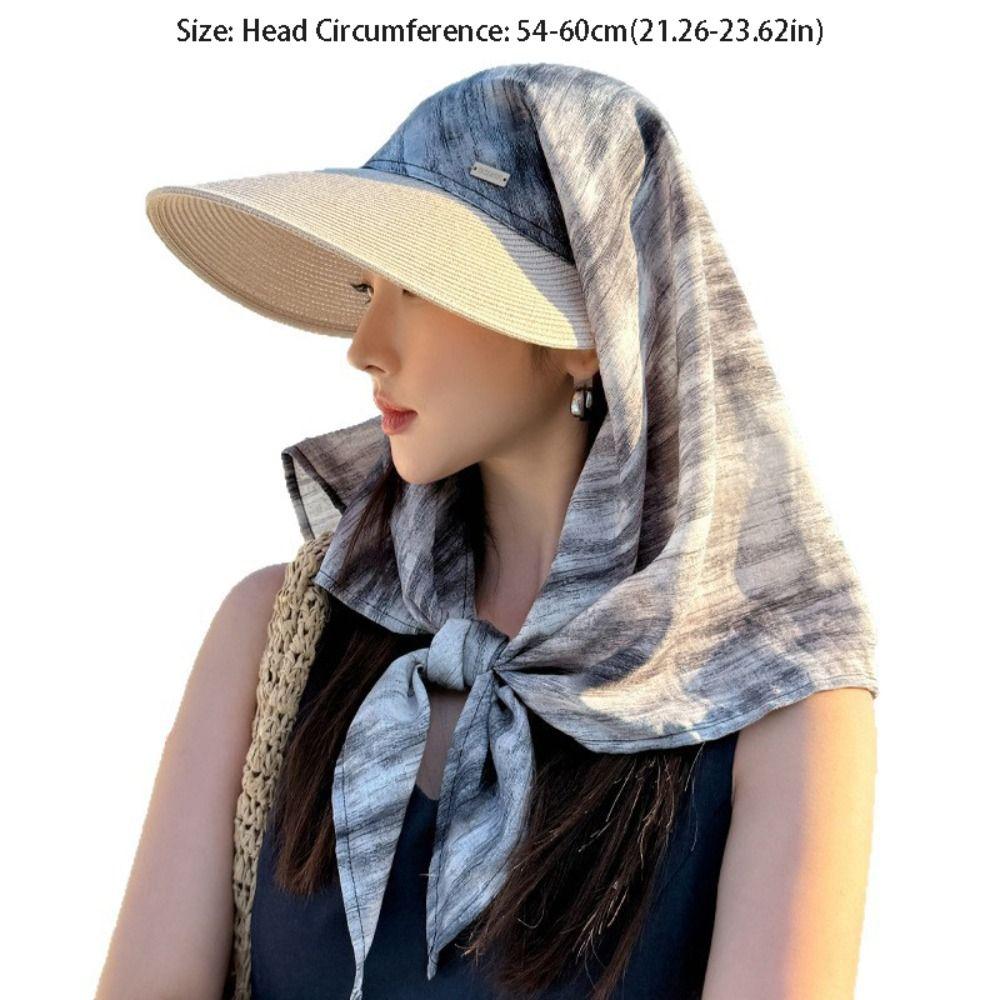 Casual Korean Style Headscarf Baseball Hat Print Hair Scarf Summer Sun Hat Hair Band Neck Protection Strappy Bandana Hat Spring