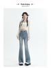 Women's High Waist Vintage Micro-Flare Jeans - Elastic, Raw Hem, Double Button, Retro Bell Bottom.