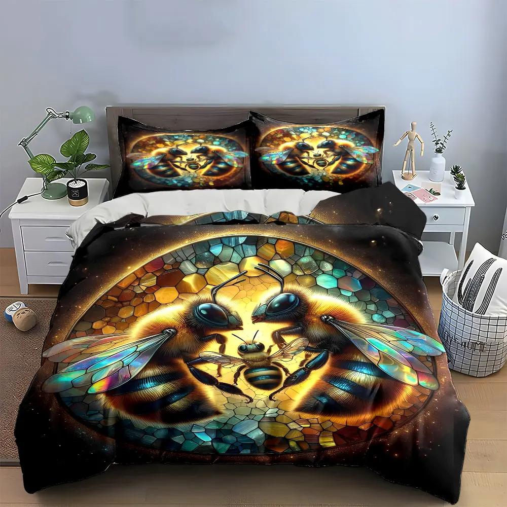"Bee Art Three-Piece Decor" Bedding Set with 1 Duvet Cover 2 Pillowcases Single Double King Queen Gift