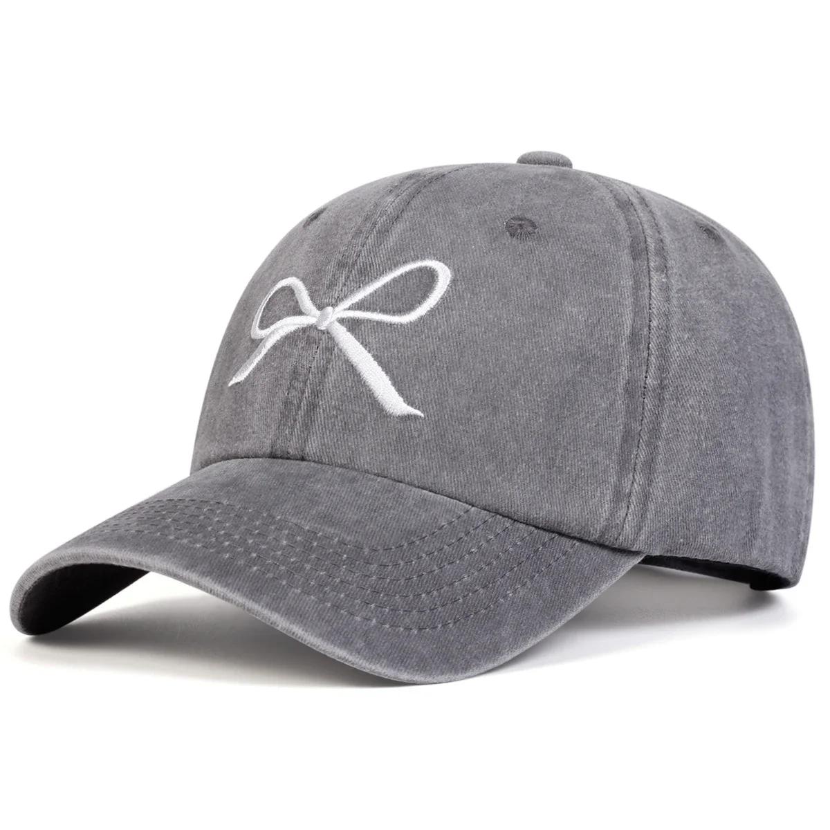 

Unisex Bow Embroidery Wash Baseball Caps Spring and Autumn Outdoor Adjustable Casual Hats Sunscreen Hat сірий