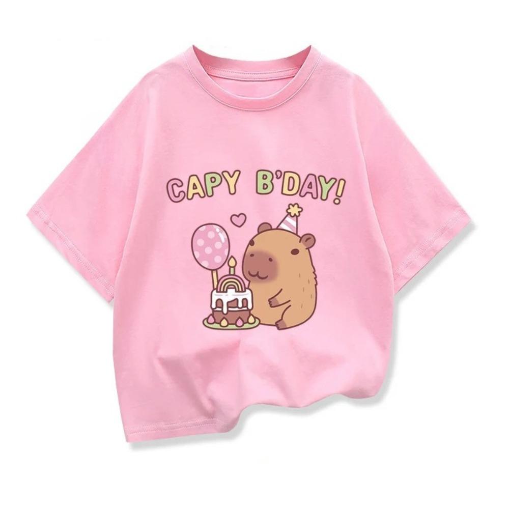 Summer Kids Clothes Tees Cute Capybara Printed Fashion Boys Girls Cotton Oneck Tshirts Tops Casual Children Short Sleeve Shirt
