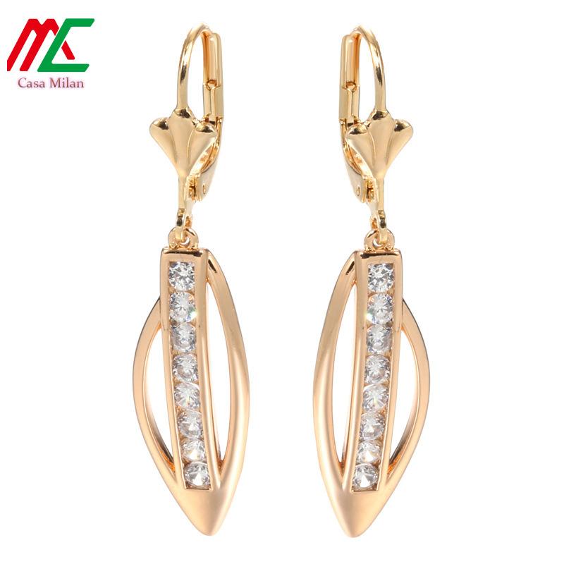 

Fashionable 585 Rose Gold Lady Temperament Earrings with Zircon Micro-Inlay
