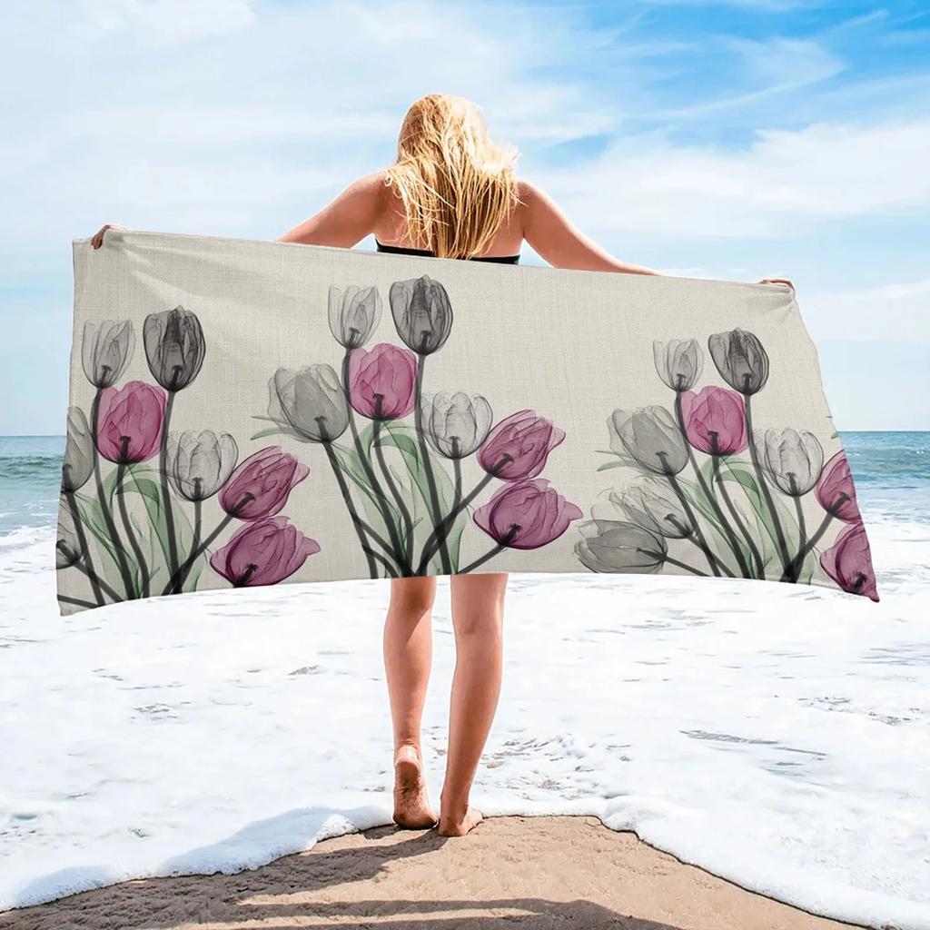 Tulip Flowers Bath Towel Botanical Floral Beach Towel Microfiber Quick Dry Portable Camping Picnic Yoga Gym Travel Sport Towels