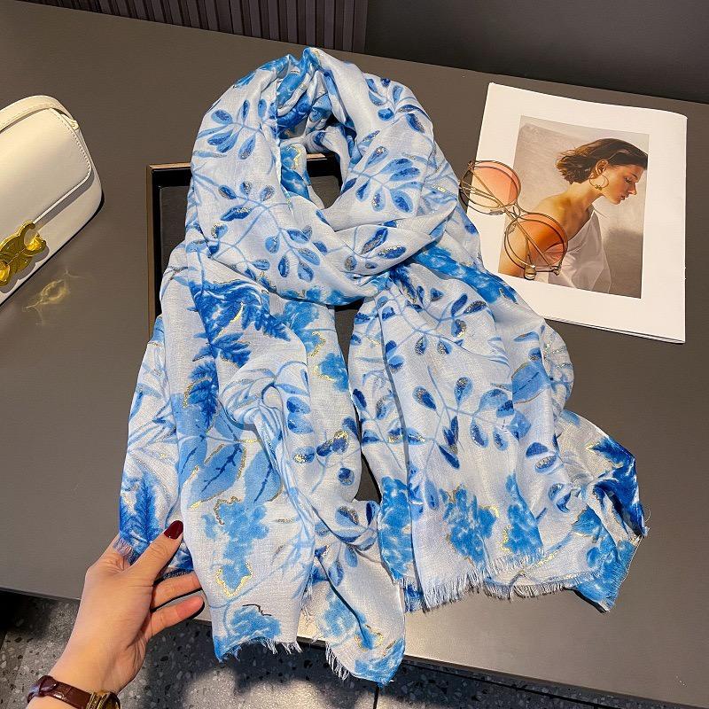 Fashion Lurex Glitter Leaf Floral Fringe Viscose Shawls Scarf Lady High Quality Thin Wrap Beach Stole Bufandas Muslim Hijab