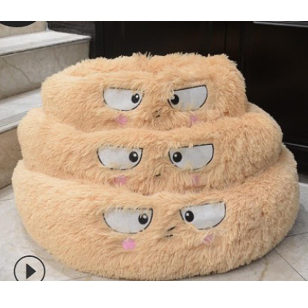 Cute Round Pet Sleeping Bed Cozy Winter For Small Animals Cat Dog Beige
