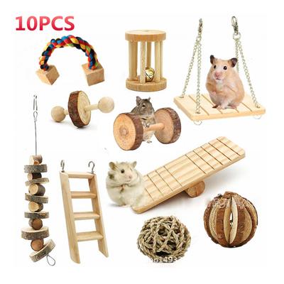 10Pcs Wooden Dumbells Exercise Bell Roller Teeth Care Molar Toy Hamster Chew Toys