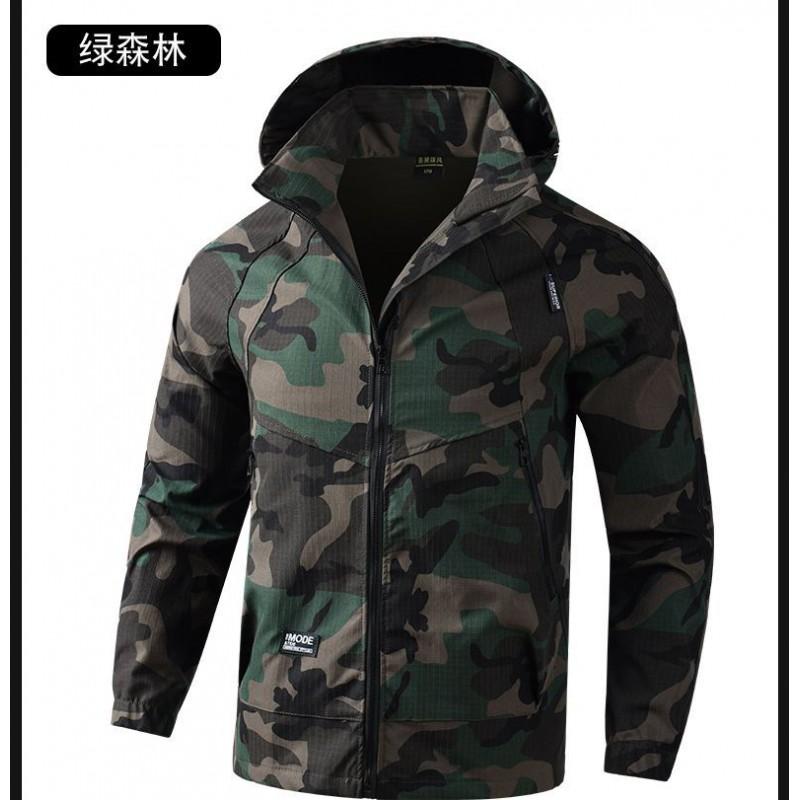 Mens Heavy Duty Workwear Set Breathable Hooded Camouflage Coverall Outdoor Utility Uniform